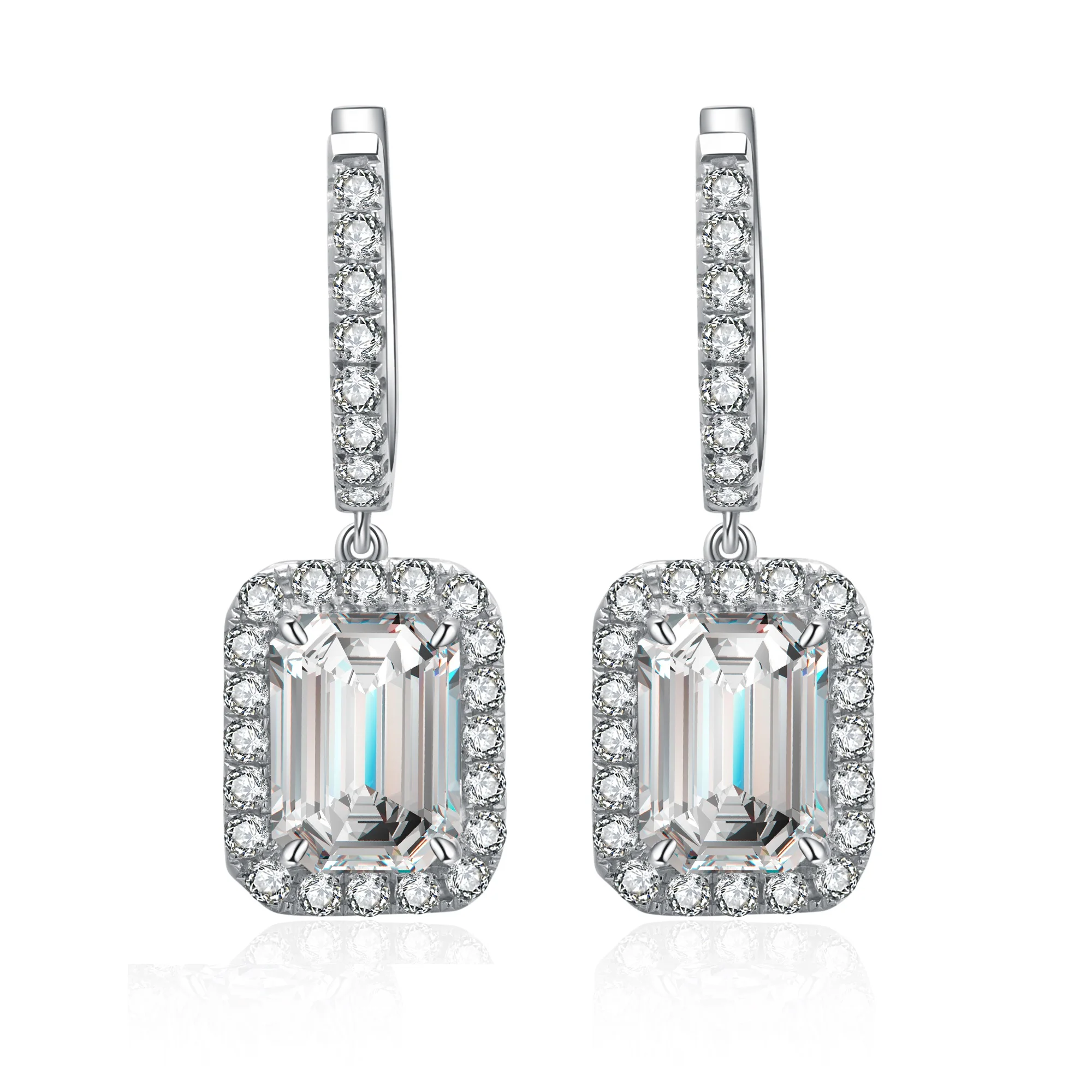Direct Sale 4.0ct/2pcs Emerald Cut Gemstone Custom Women Earring In 9K Gold Simulated Diamond Jewelry