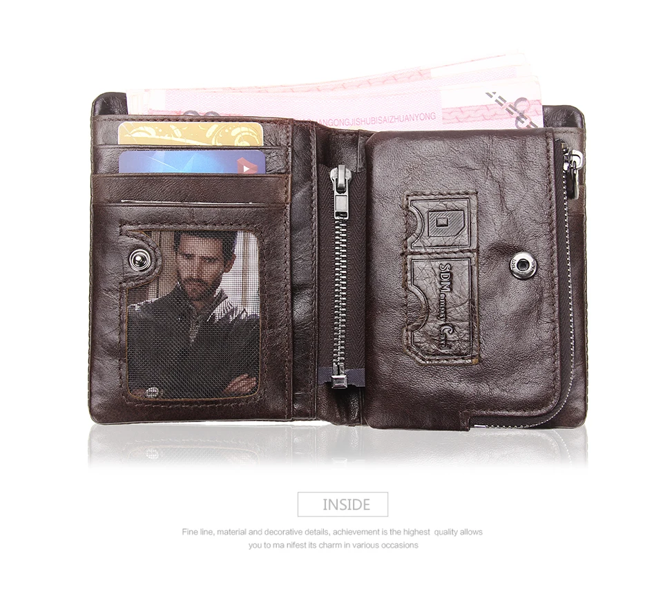 Contact's Genuine Leather Men Wallets Credit Card Holders Mens Wallet With Coin Pocket Brand Walet Male Clasp Purse High Quality