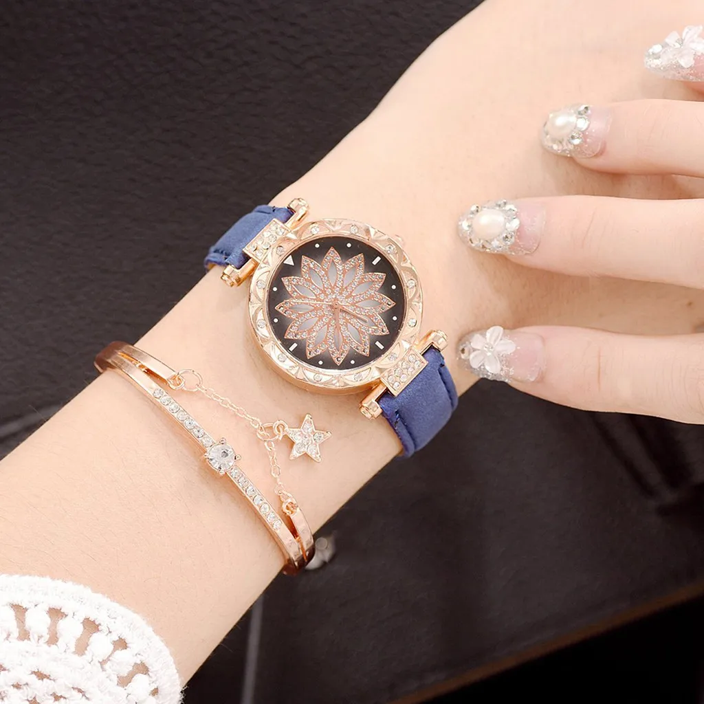 Женские часы Звездное небо часы браслет набор для женщин браслет повседневные часы, кожа кварцевые наручные часы Часы Relogio Feminino L58 - Color: G