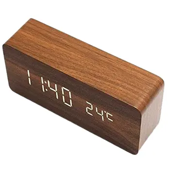 

Creative Wood Alarm Clock Voice Mute Led Calendar Bedside Living Room With Second Temperature Clock Alarm Clock