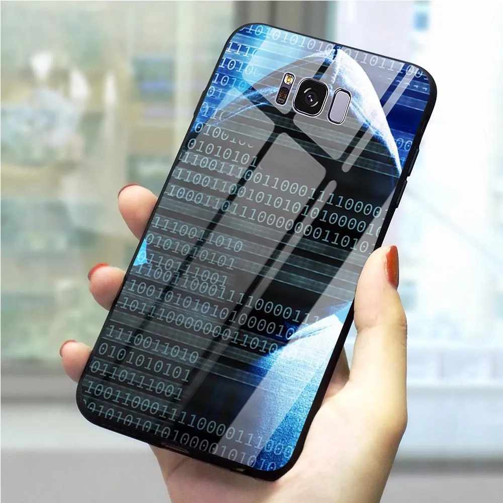 Чехол для телефона Galaxy A40 Модный чехол из закаленного стекла с матрицей кодов Note 8