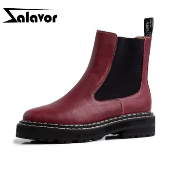 

ZALAVOR Women Genuine Leather Chelsea Boots Roud Toe Office Lady Flats Ankle Boots High Quality Shoes Woman Footwear Size 34-39