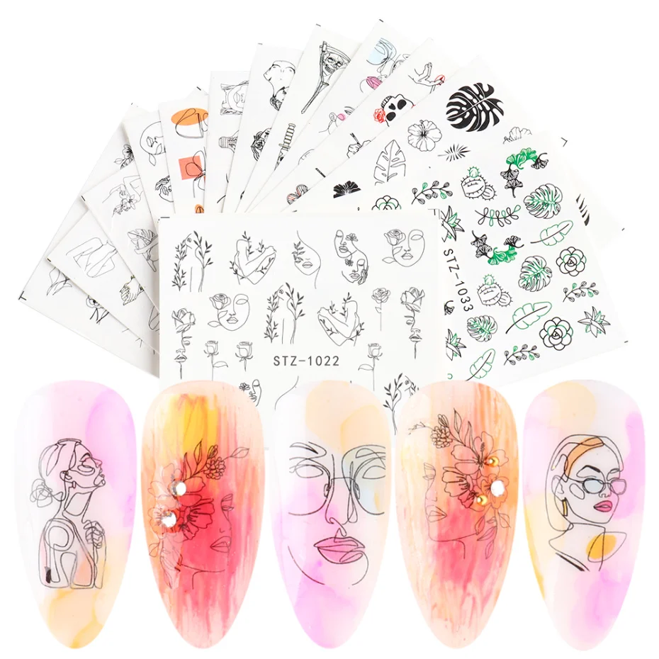 

16pcs Stickers for Nails Abstract Image Women Face Water Sliders Manicure Nail Art Decorations Polish Sticker Set LASTZ1018-1033