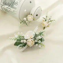 Bride Wedding Artificial Flower and Leaf Hair Comb and Boutonnieres Headwear Greenery Floral Headpiece Wedding Hair Accessories