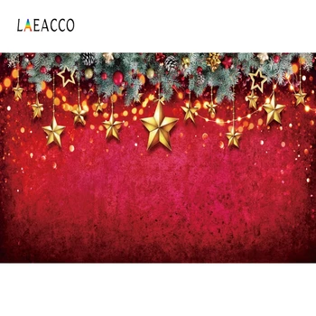 

Laeacco Red Wall Christmas Stars Light Pine Branch Photography Backgrounds Customized Photographic Backdrops for Photo Studio