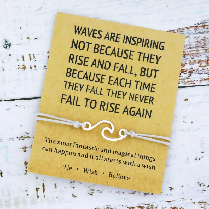 Waves Are Inspiring Wish Bracelet Nautical Surfing Ocean Wave Charms Bracelet Beach Jewelry for Women Men Friendship Beach Gift