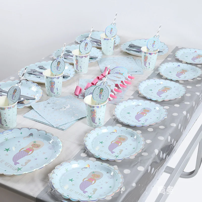 Mermaid-Birthday-Party-Tableware-Plate-Cup-Straw-Little-Mermaid-Birthday-Party-Supplies-Birthday-Party-Decortion-For