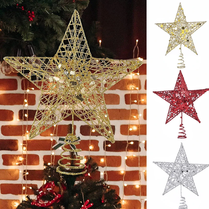 Topper Christmas Tree Star Decoration Paillette Hanging Gold 15cm 出荷
