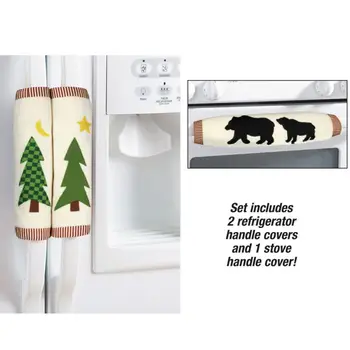 

Christmas Tree Bear Pattern Refrigerator Door Handle Covers Oven Microwave Furniture Handle Covers Cotton Handle Protector 3Pcs