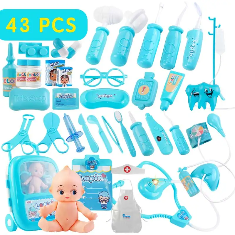 44 Pcs Blues 22-44 шт./компл. и девочек ролевые игры Доктор классический медицины моделирования ролевые игры медицинские Костюмы игрушка для Детский подарок - Цвет: 44 Pcs Blues