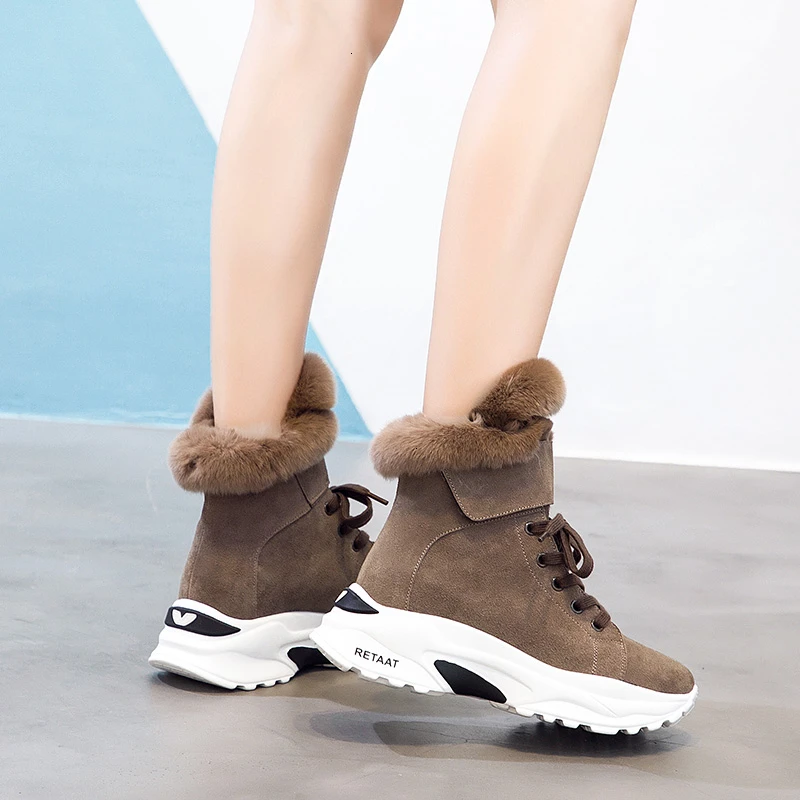 Women ankle boots genuine leather warm plush winter shoes women snow boots non-slip hook&loop women boots botas mujer