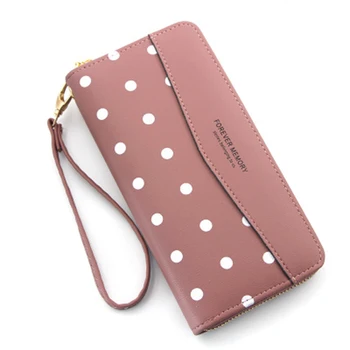 

Women Leather Long Wallet Zipper Party Phone Bag Card Holder Coin Purse Polka Dot Hand Holding New