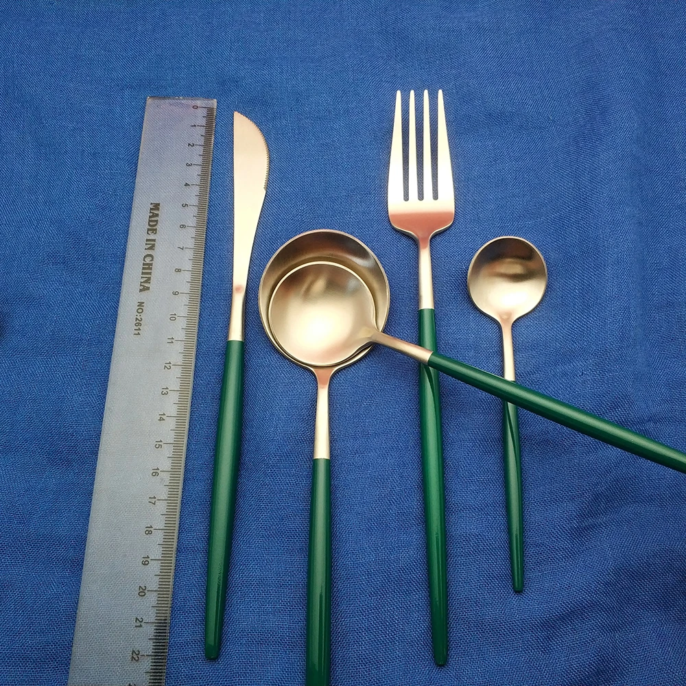 Горячие Маленькие размеры fourchettes couteaux cuilleres столовое серебро из нержавеющей стали темно-зеленые серебряные столовые приборы вилка ложка нож обеденный набор
