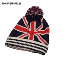 SHOWERSMILE, брендовая вязаная шапочка с флагом, зимняя вязаная шапка с помпоном, британский флаг, звезды, унисекс, для мужчин, Wo, для мужчин, s, Skullies, шапочки, аксессуары