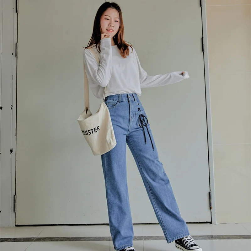 Autumn Winter Wide Leg Women Jeans Casual Korean High Waist Female Denim Trousers