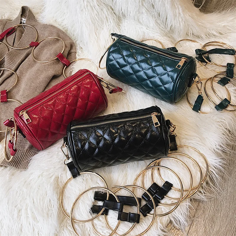 

2019 Early Spring New Style Debutante-Style Oil Wax Leather Bucket Bag Metal Ring Strap Shoulder Oblique WOMEN'S Bag