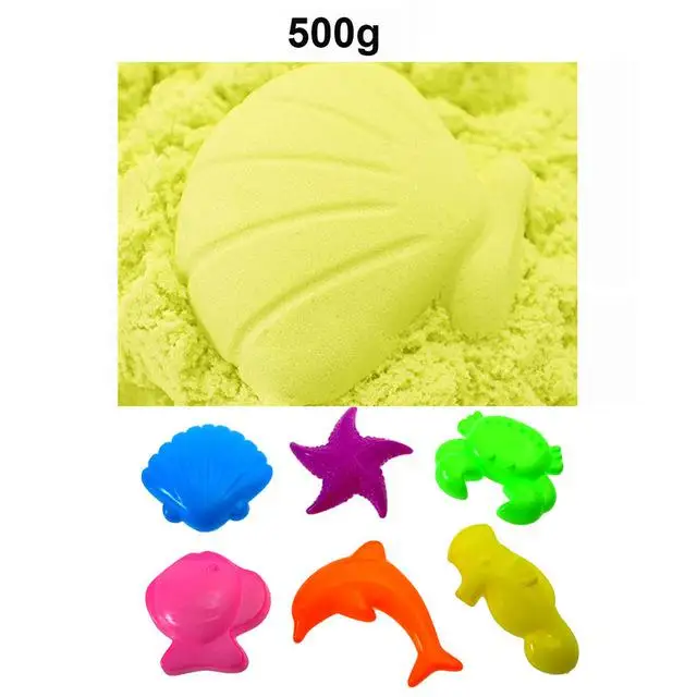 500 г красочная волшебная игрушка с песком с инструментами динамическое образование игровой песок с поддоном Набор игровой тесто пляжные космические игрушки для песка для детей - Цвет: 500g Yellow