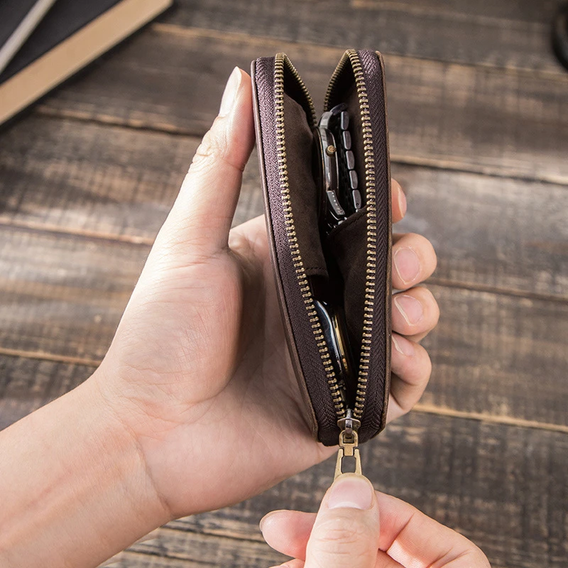 2-Slot Watch Box Luxury Pouch with Zipper Portable Organizer Bag Holds 2 Watches Rustic Leather Brown