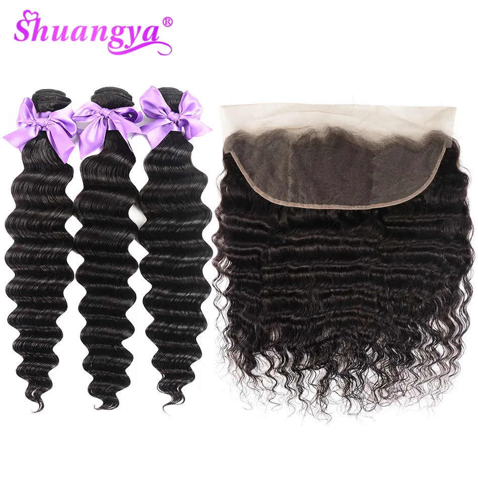 

Shuangya Hair Indian Loose Deep Wave Bundles With Frontal Remy Hair Frontal With Bundles 100% Human Hair Bundles With Frontal