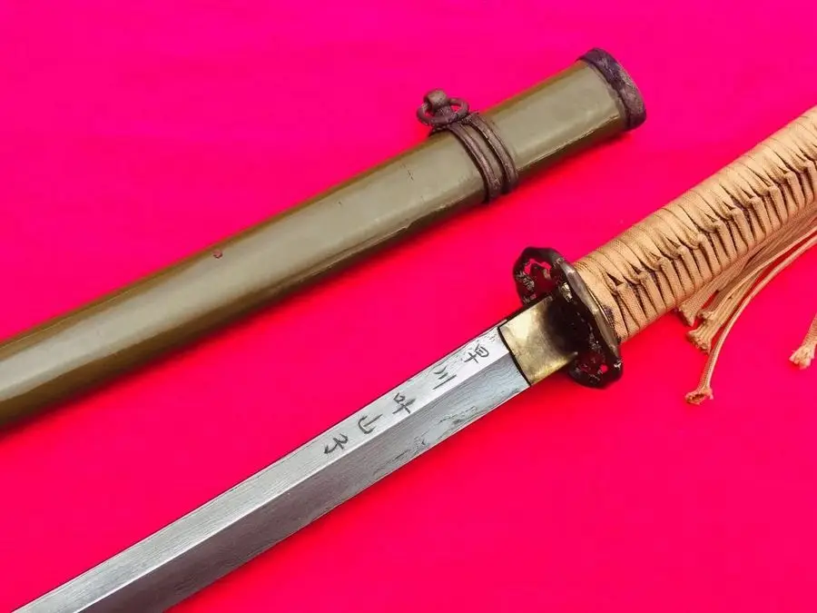 Handmade Military Japanese Army Sword Samurai Katana Wakizashi Signed Fold Steel Saber Steel Sheath Full Tang
