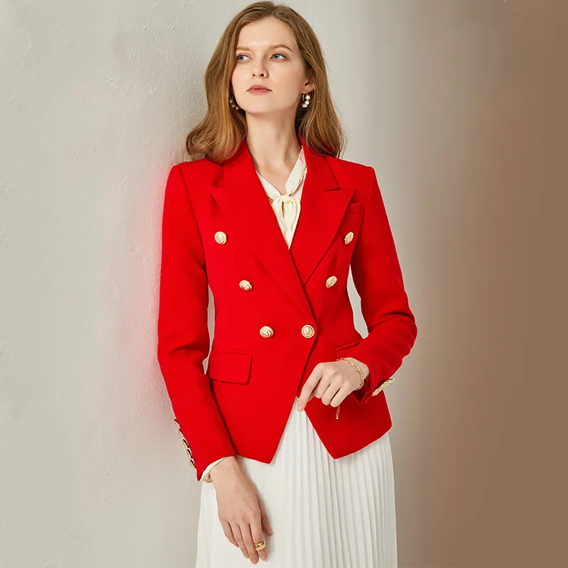 High Quality Women Red Blazer Double Breasted Gold Buttons Elegant Ladies Office Formal Business Outwear Big Size XXXXL | Женская одежда