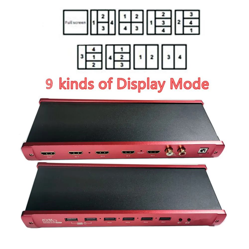 4X1 KVM HDMI многоцелевой переключатель с четырехъядерным экраном в режиме реального