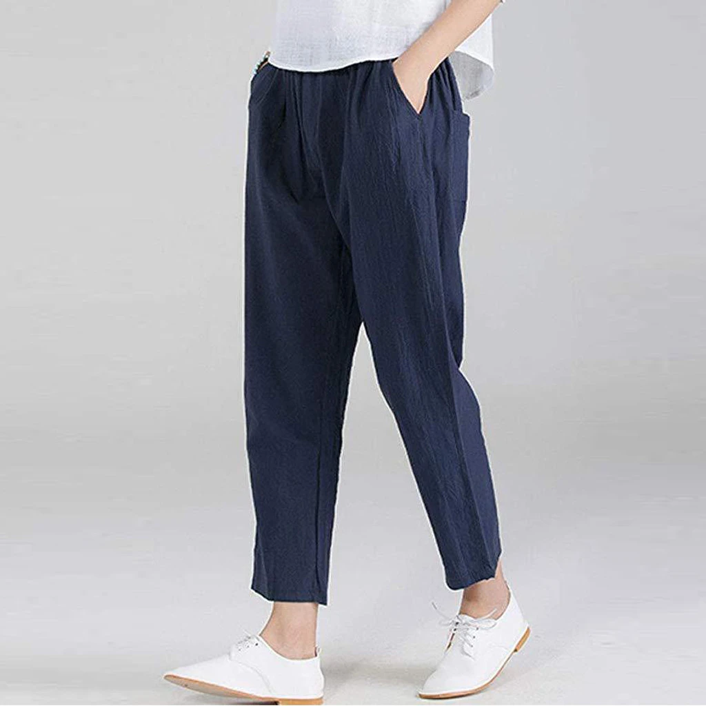 Women Autumn Summer Pants Elastic Waist Harem Shiny Sport Linen Band Pants Winter Joggers Pencil Sport Pants 808