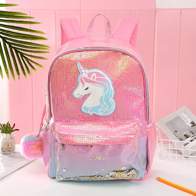 Mochila de unicornio con lentejuelas a la moda para chicas, bolso de piel sintética gran capacidad, de libro para chicas, mochila para adolescentes _ - AliExpress Mobile