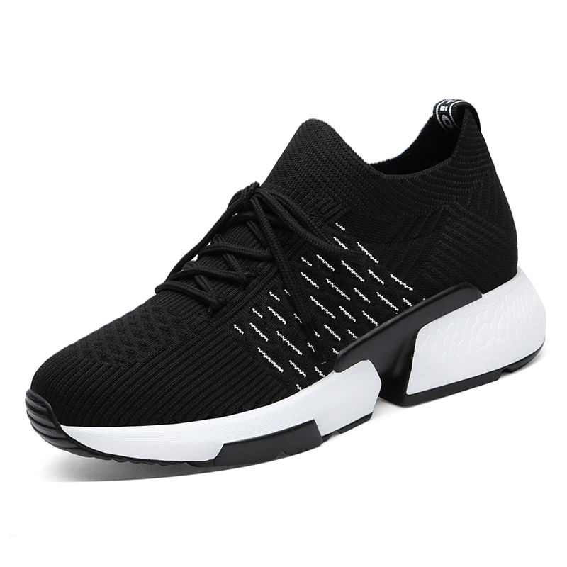 

Women's Vulcanize Sneakers Shoes Elastic Fabric Casual Shoes Fashion Breathable Walking Lace Up Flat Women Black Shoes EA0002