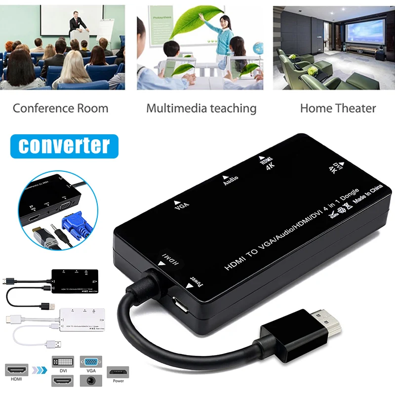 HDMI к VGA DVI адаптер 3-в-1 Многофункциональный Аудио USB конвертер для компьютера ПК