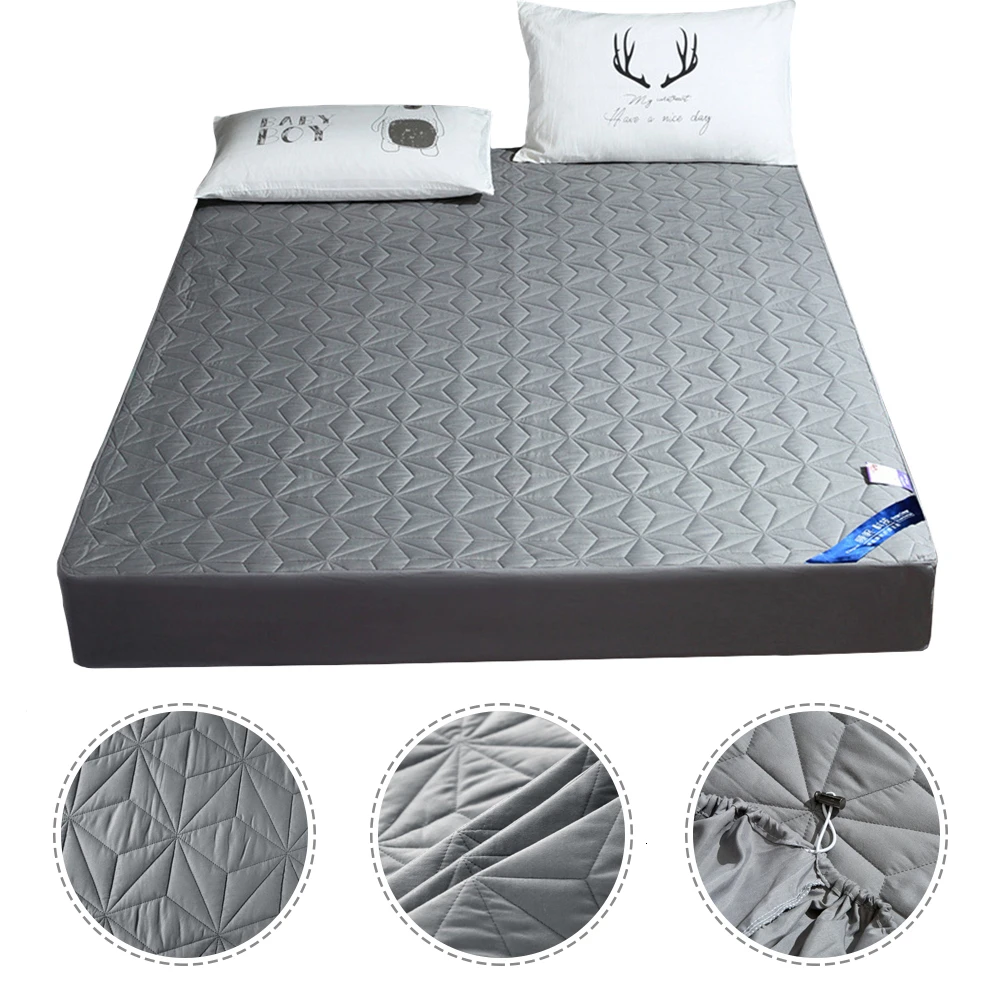 

High Quality Quilt Waterproof Mattress Protector Solid Color Embossed Topper Pad Soft Fitted Sheet Cover with Elastic Band