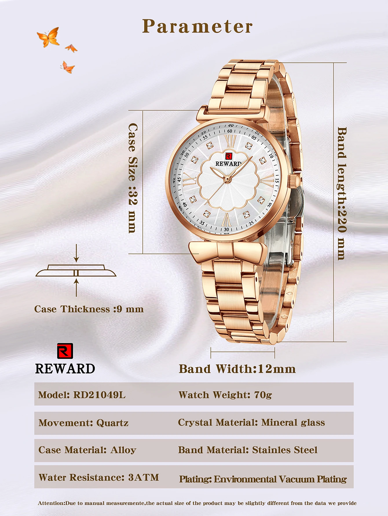 New REWARD Women Quartz Watches Fashion Lady Stainless Steel Wrist Watch Waterproof Luminous Superthin