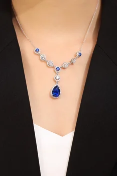 Pirmiana Customized 9k/14K/18K Gold Necklace 5.8ct Lab Created Royal Blue Sapphire Pendant Fashion Jewelry Women