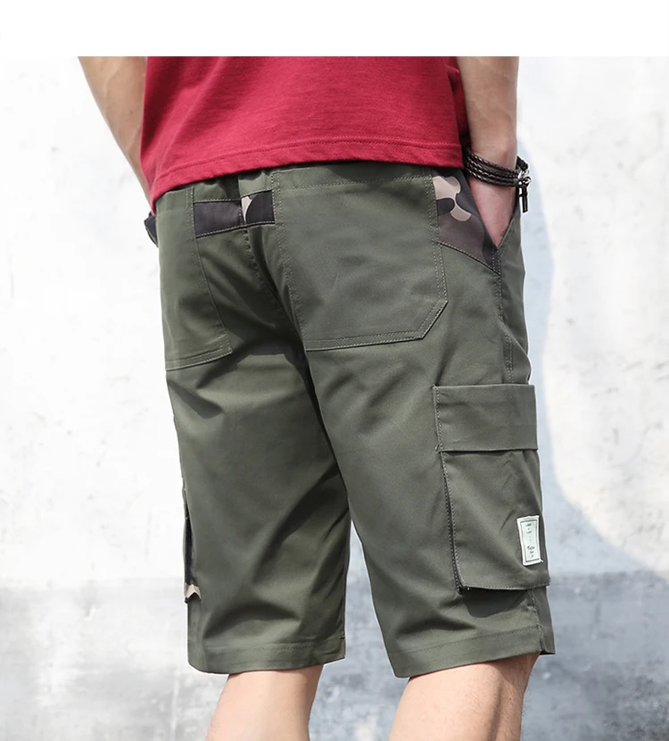 Men's Summer Casual Fashion Solid Color Tooling Shorts Loose Straight Khaki Army Green Black Men's Sports Shorts Asian Size