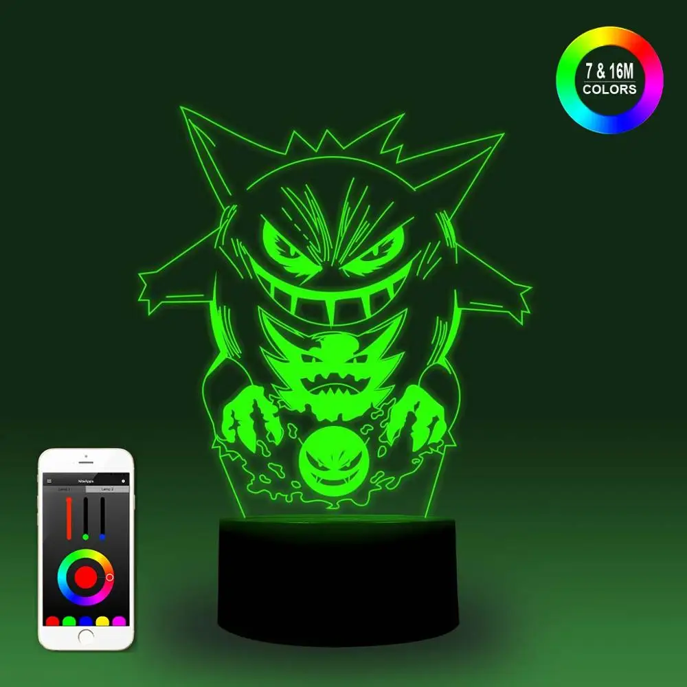 NiteApps 3D Покемон Haunter ночник настольная Иллюзия украшение лампа подарок на день рождения приложение/сенсорное управление