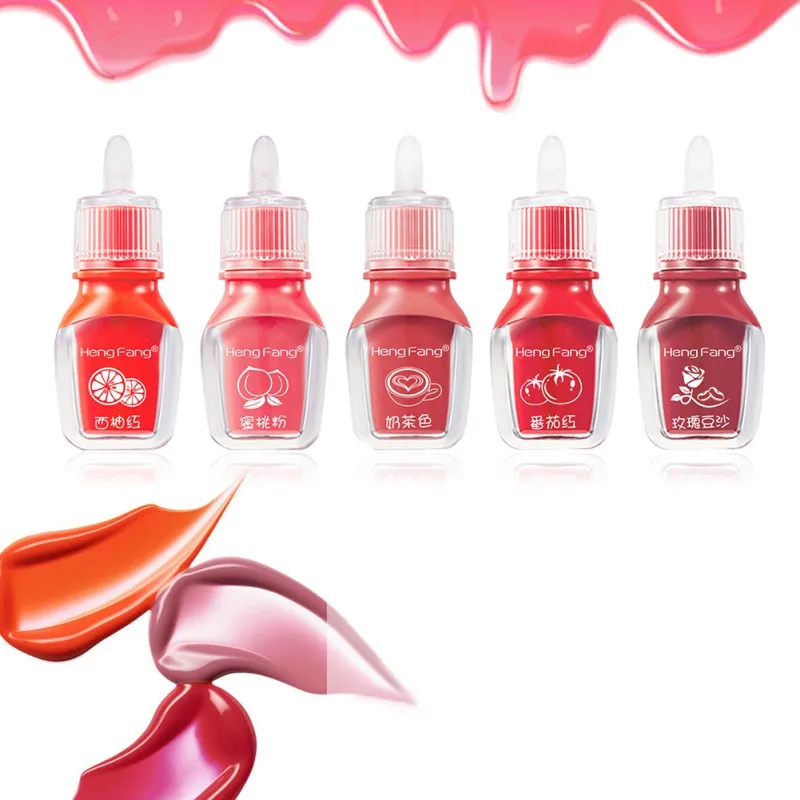 

Hot Sell 5 Colors Vivid Lip Tint Water Fruit Lip Stain Nourishing Lip Gloss Non-Stick Cup Liquid Lipstick Long Lasting Coametic