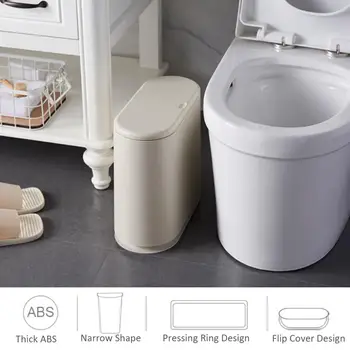 

Pressing Type Plastic Trash Can Oval Push-Type Bullet Flip Cover Bathroom Sanitary Bucket Storage Bucket Household Cleaning Tool