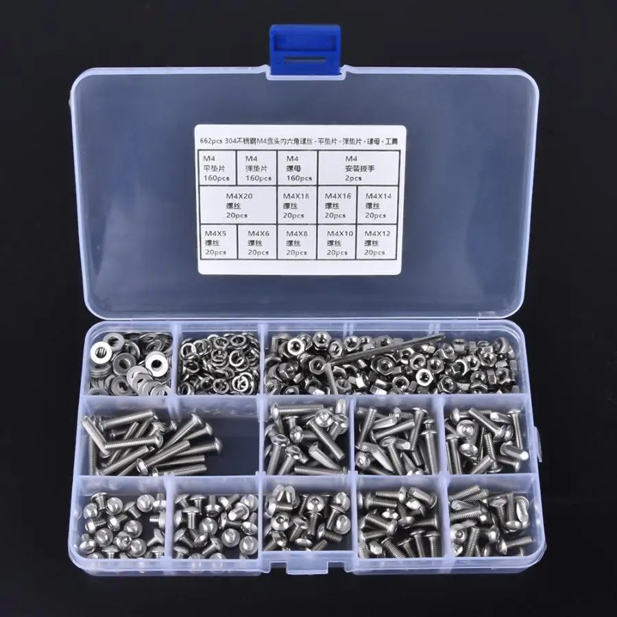 

662Pcs/set Pan Hex Socket Screw + Washer+Spring Gasket+Nut Wrench Repair Kit