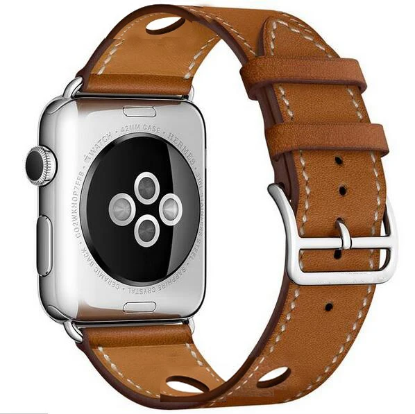 hole-brown Национальный ремень для наручных часов iwatch, ремешок для наручных часов Apple Watch, версии кожаный ремешок 38/42 мм 40 мм 44 мм, версия 1/2/3/4/5 - Цвет ремешка: hole-brown