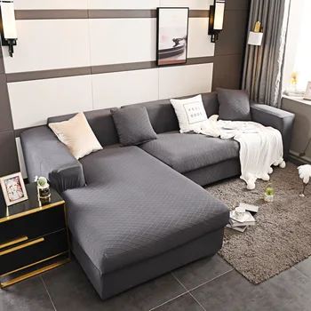 

Solid Color Elastic Sofa Cover For Living Room Plaid Stretch Sectional Slipcovers Sofa Couch Cover L shape 1-4-Seater