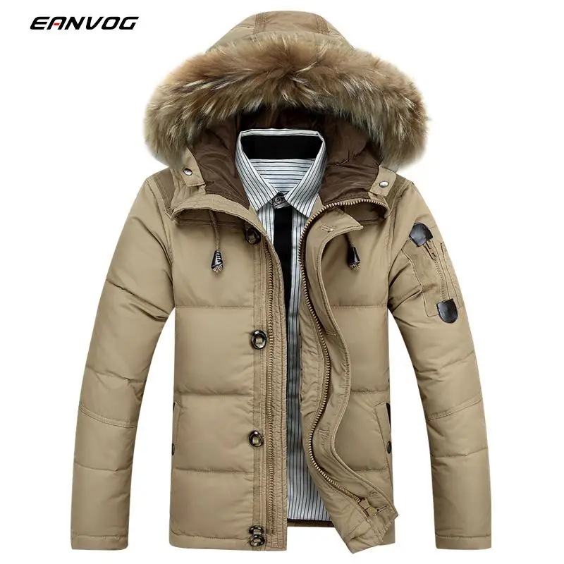 

Winter heated Men Down Jacket White Raccoon fur collar Hooded Duck Down Parkas Jacket Men Thick Warm Snow Parka Jacket Overcoat