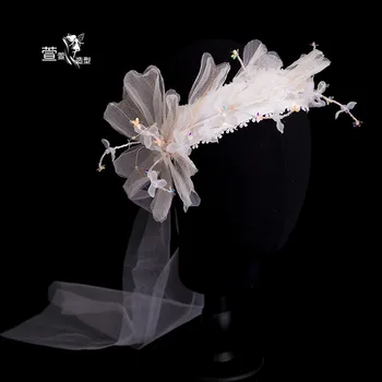 

Bridal Headdress 2020 New Hair Band Female Flowers Edge Clamp Suit Wedding sen xi Wedding Accessories