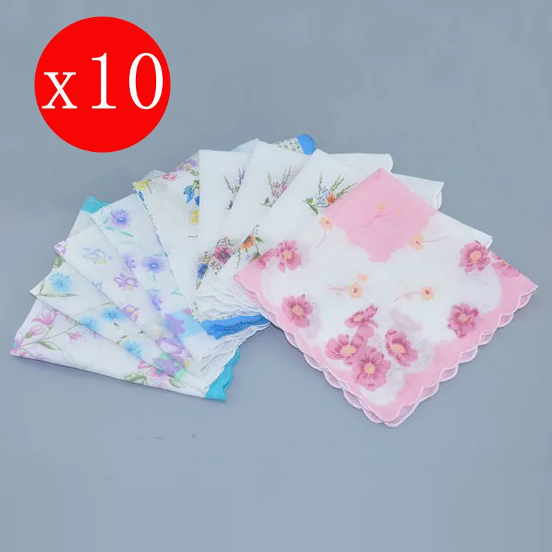 mix color 10 шт. 28 см хлопок дамы цветок носовые платки с принтом бизнес для женщин квадратный платок носовой платок полотенце Свадебная вечеринка Рождественский подарок - Цвет: mix color