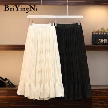 

Beiyingni Plus Size Midi Skirt Vintage Fashion Charming High Waist Skirts Women XL-4XL Solid Color Saia Mujer Black Slim Rokken