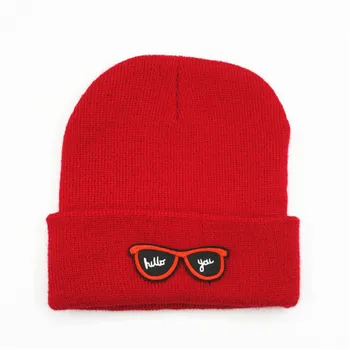 

Cartoon glasses embroidery Thicken knitted hat winter warm hat Skullies cap beanie hat for kid men and women 290