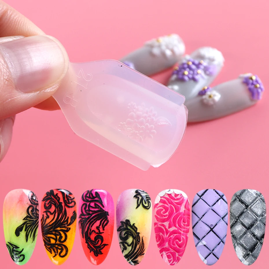 

3pcs New Silicone Carving Mold 3D Flower Lattice Nail Stamping Plate UV Gel Varnish Engraving Template DIY Manicure Tools SA1518