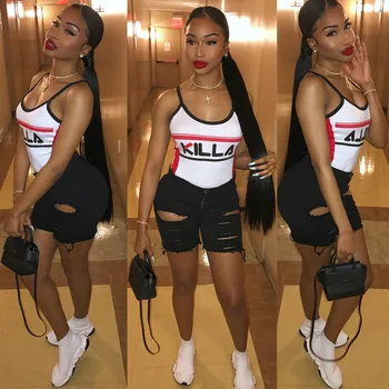 

Sexy printed bodysuit bodycon Skinny Letter Lace Up bodysuit women