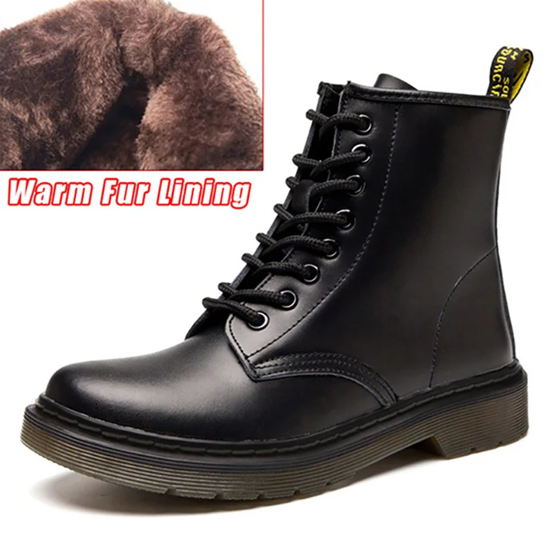 W608-blackfur Женская обувь из натуральной кожи Зимняя обувь Обувь на теплом меху; сапоги в байкерском стиле для женщин ботинки martin Для женщин, высота до середины голени, сапоги размера плюс 46 - Цвет: W608-blackfur