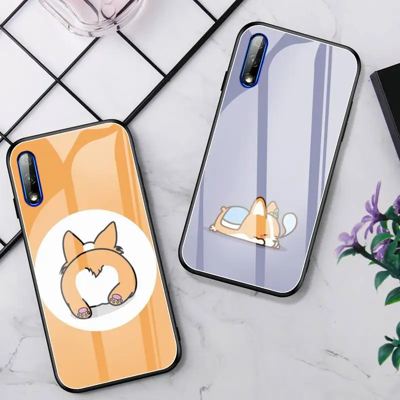Мультяшный чехол для телефона Corgi Dog Для Huawei закаленное стекло P30 20 P9 10 Lite Plus Mate 9 Honor