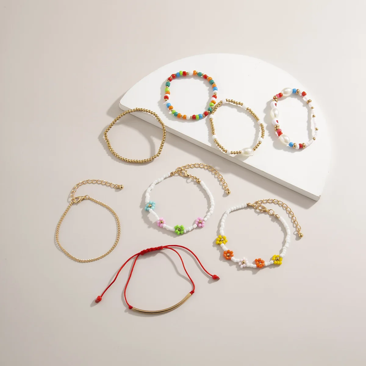 Beaded Bracelet Rope Bracelet Handwoven Bracelet Ethnic Multilayer Multicolor Acrylic Beads Bracelets For Women Handmade Flower Heart Rope Bracelet Sets Bohemian